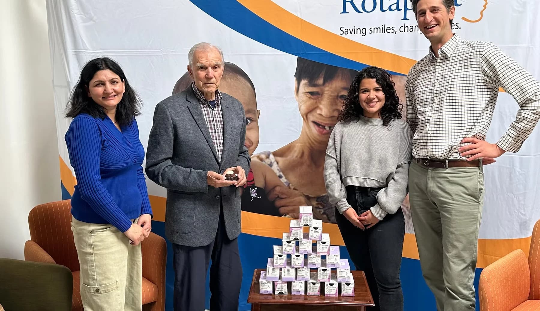 Save The Foster presenting its first surgical suture donation to Rotaplast International in 2023